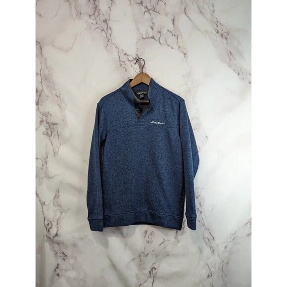 Eddie Bauer Pullover Mens Small Fleece Snap Button Radiator Blue Recycled Jacket - Picture 1 of 13